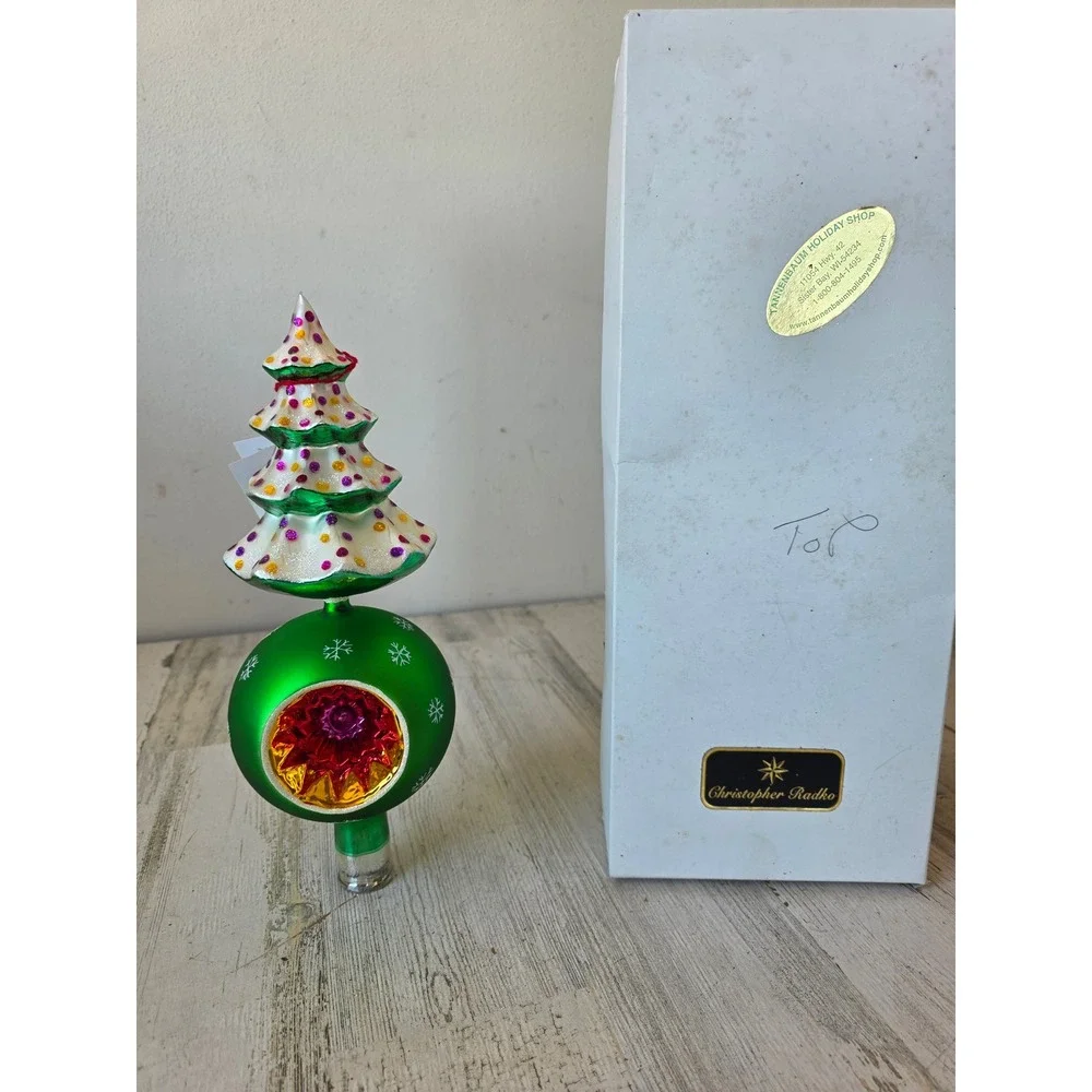 Vintage radko winter tree finial tree topper green and dent 2003 103720 rare
